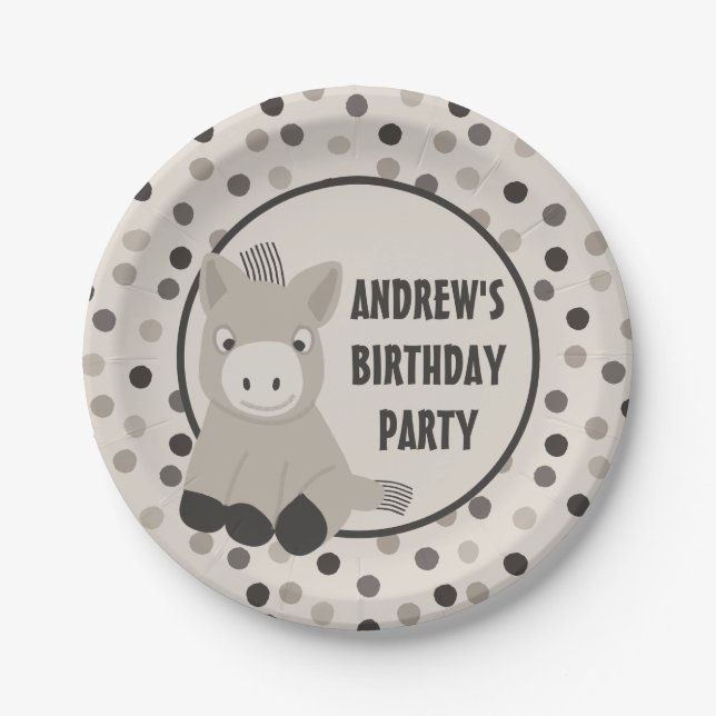 Cute Baby Donkey Birthday Party Paper Plate (Front)