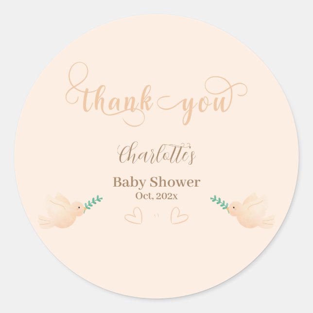 Cute Baby Dove Baby Shower Classic Round Sticker (Front)