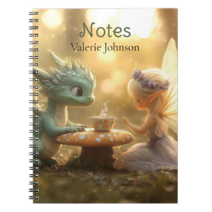 Cute Baby Dragon and Fairy Enjoying Tea Notebook