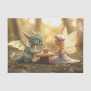 Cute Baby Dragon and Fairy Enjoying Tea Tissue Paper