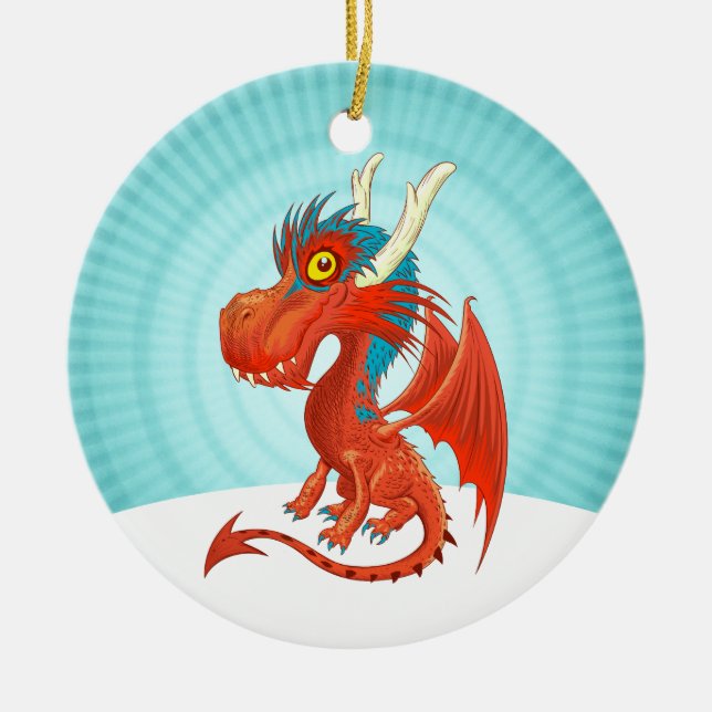Cute Baby Dragon Ceramic Ornament (Front)