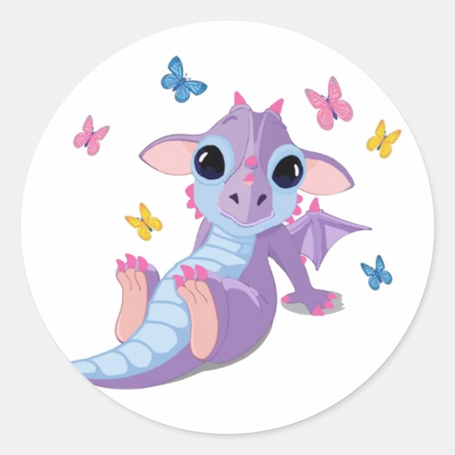 Cute Baby Dragon Classic Round Sticker (Front)