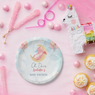 Cute baby dragon dinosaur Balloon baby shower Paper Plate