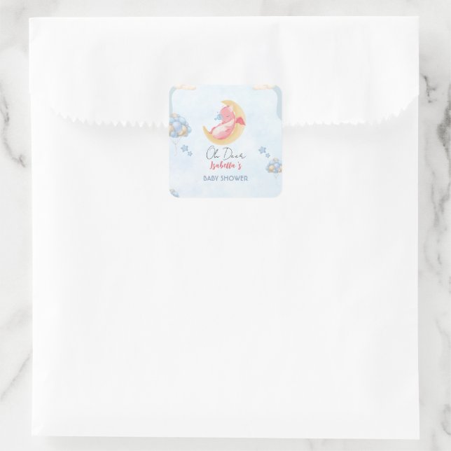 Cute baby dragon dinosaur Balloon baby shower Square Sticker (Bag)