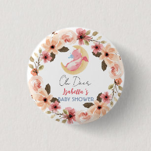 Cute baby dragon dinosaur wildflower baby shower 3 cm round badge