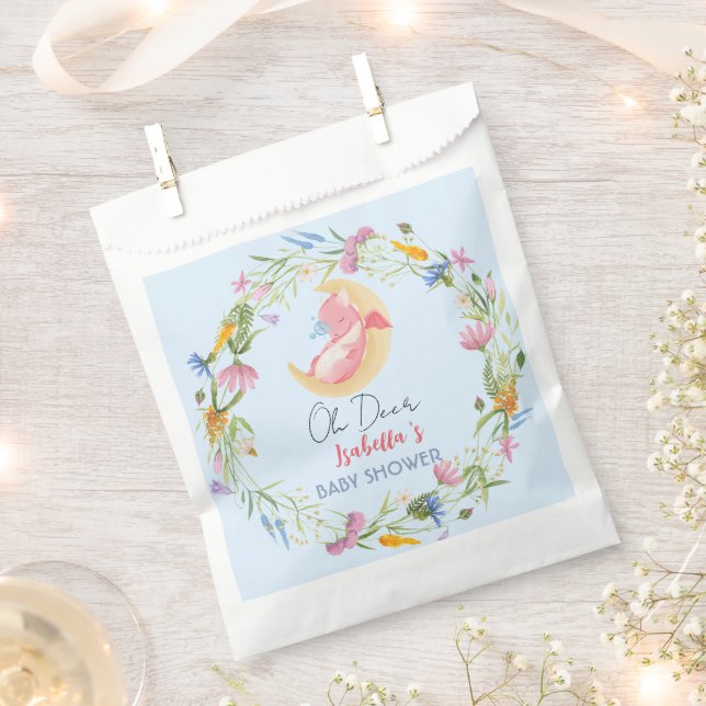 Cute baby dragon dinosaur wildflower baby shower favour bag (Clipped)
