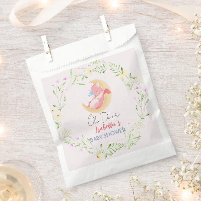 Cute baby dragon dinosaur wildflower baby shower favour bag (Clipped)