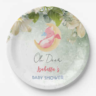 Cute baby dragon dinosaur wildflower baby shower paper plate