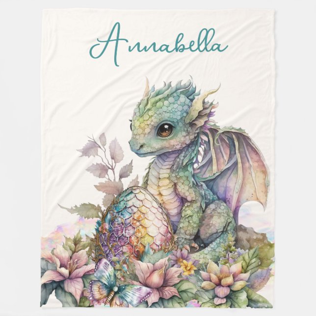 Cute Baby Dragon Egg Fleece Blanket (Front)