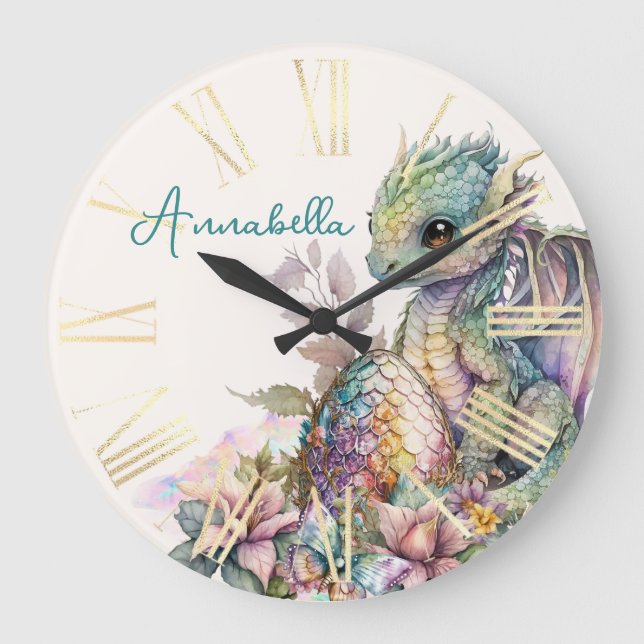 Cute Baby Dragon Egg Large Clock (Front)