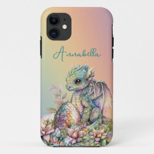 Cute Baby Dragon Egg on Rainbow iPhone 11 Case
