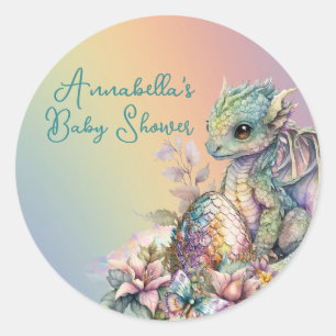 Cute Baby Dragon Egg on Rainbow Classic Round Sticker