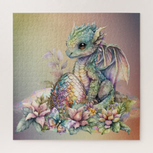 Cute Baby Dragon Egg on Rainbow Jigsaw Puzzle