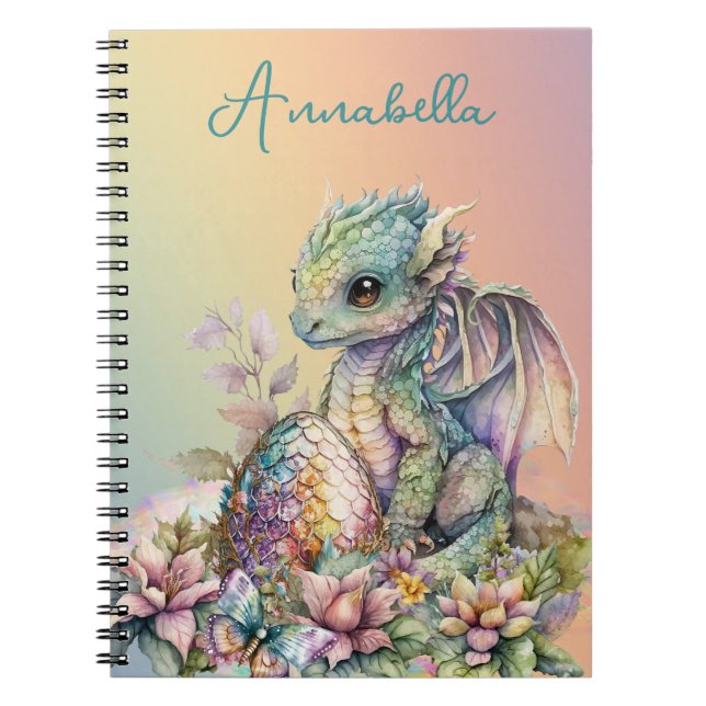 Cute Baby Dragon Egg on Rainbow Notebook (Front)
