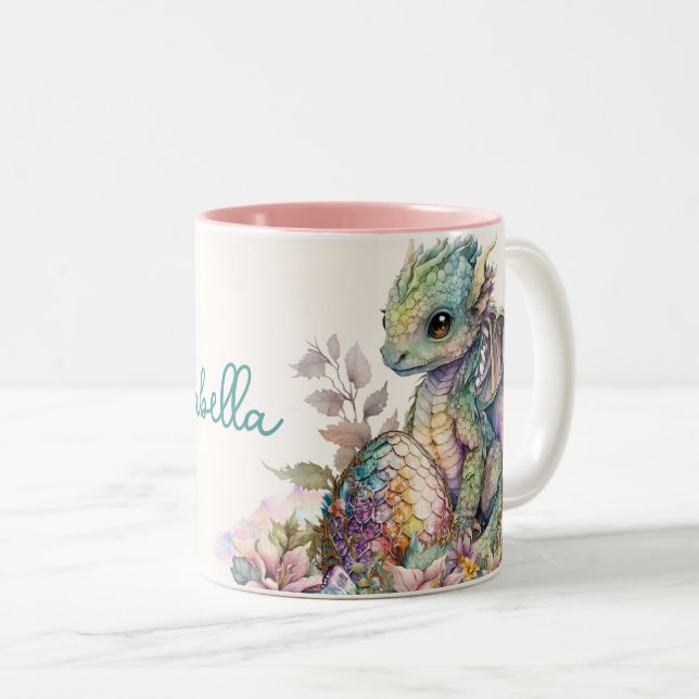 Cute Baby Dragon Egg Two-Tone Coffee Mug (Front Right)