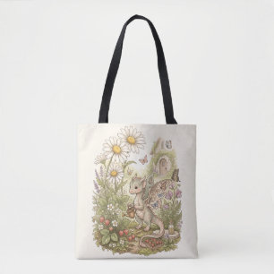 Cute Baby Dragon Gardening in Fairytale Cottage Tote Bag