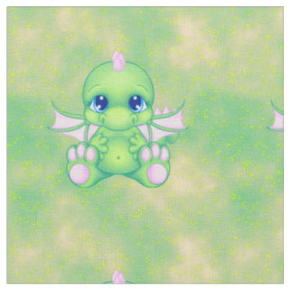 Cute Baby Dragon Green & Pink Fabric