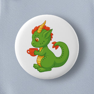 Cute Baby Dragon Holding Cup 6 Cm Round Badge