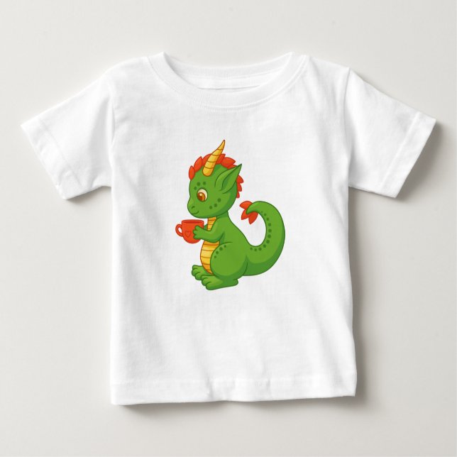 Cute Baby Dragon Holding Cup Baby T-Shirt (Front)