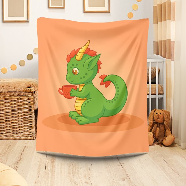 Cute Baby Dragon Holding Cup on Orange Fleece Blanket (Creator Uploaded)