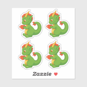 Cute Baby Dragon Holding Cup Set of 4 Sticker