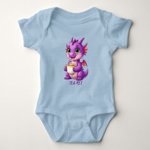 Cute Baby Dragon Holding Tea Cup Kawaii Bodysuit