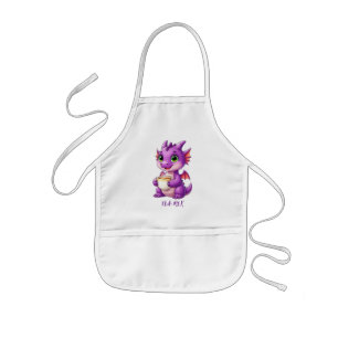 Cute Baby Dragon Holding Tea Cup Kawaii Kids Apron
