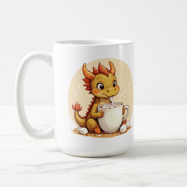 Cute Baby Dragon Hot Chocolate Kids Kawaii Cozy De Coffee Mug (Left)
