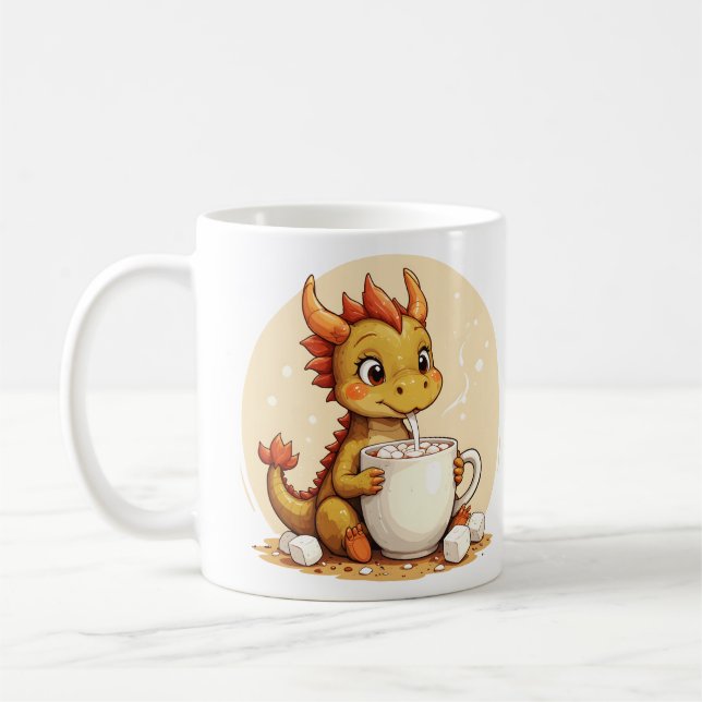 Cute Baby Dragon Hot Chocolate Kids Kawaii Cozy De Coffee Mug (Left)