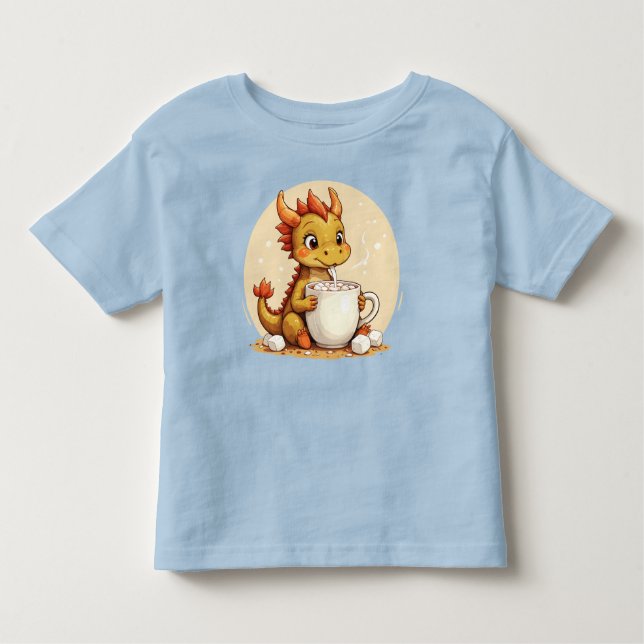 Cute Baby Dragon Hot Chocolate Kids Kawaii Cozy De Toddler T-Shirt (Front)