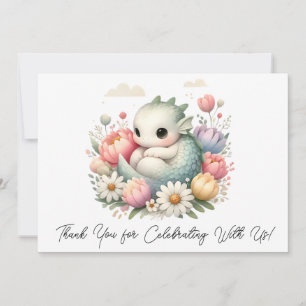 Cute Baby Dragon In A Bed Of Flowers Thank You Card