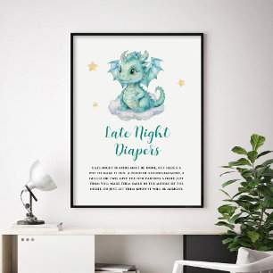 Cute Baby Dragon Late Night Diapers  Poster