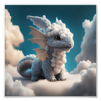 Cute Baby Dragon Made Of Clouds 1 - Midjourney Art Photo Print