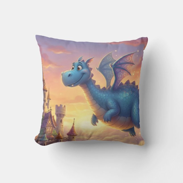 Cute Baby Dragon Nursery Throw Pillow (Front)