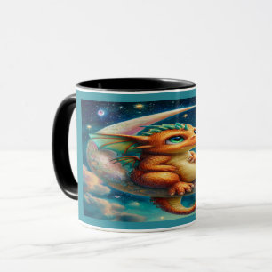 Cute Baby Dragon on Crescent Moon Magical Mug