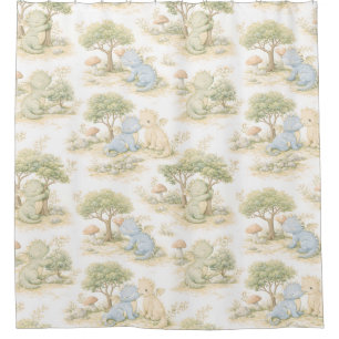 Cute Baby Dragon Pastel Woodland Pattern (2) Shower Curtain