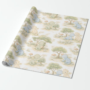 Cute Baby Dragon Pastel Woodland Pattern (2) Wrapping Paper