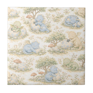 Cute Baby Dragon Pastel Woodland Pattern (3) Ceramic Tile