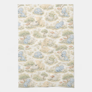 Cute Baby Dragon Pastel Woodland Pattern (3) Tea Towel