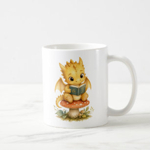 Cute Baby Dragon Reading Storybook Watercolor Art Coffee Mug