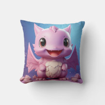 Cute baby dragon throw pillow