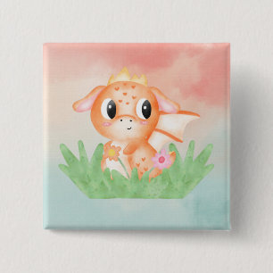 Cute Baby Dragon Watercolour Badge