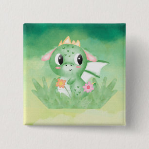 Cute Baby Dragon Watercolour Badge