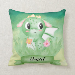 Cute Baby Dragon Watercolour Cushion