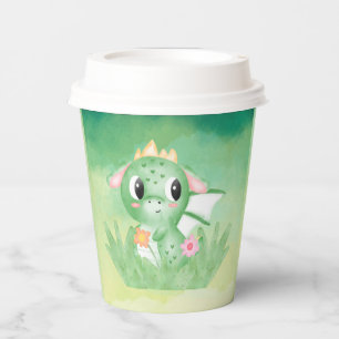 Cute Baby Dragon Watercolour Hard Plastic Coaster Paper Cups