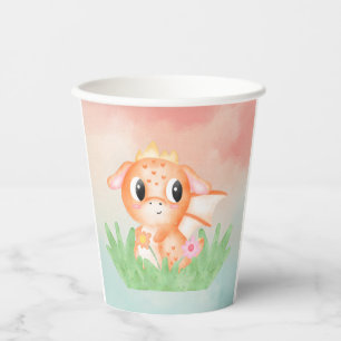 Cute Baby Dragon Watercolour Hard Plastic Coaster Paper Cups