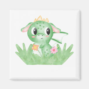Cute Baby Dragon Watercolour Magnet