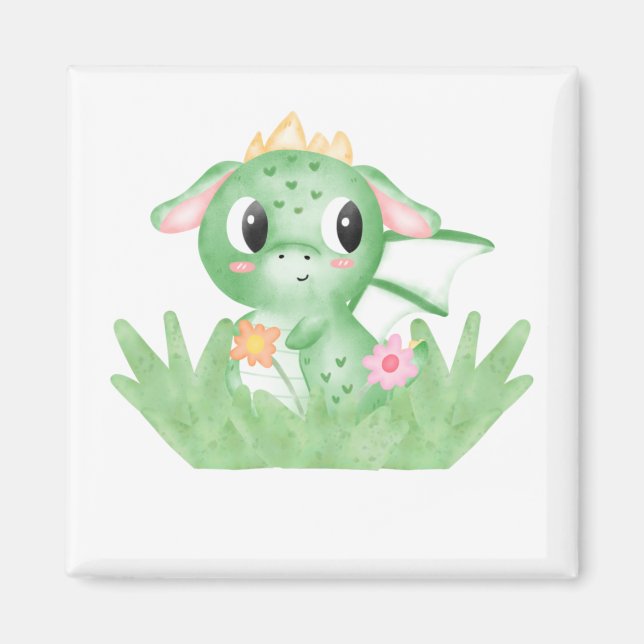 Cute Baby Dragon Watercolour Magnet (Front)