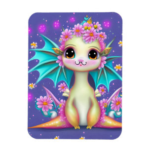 Cute Baby Dragon with Pink Flowers  Magnet