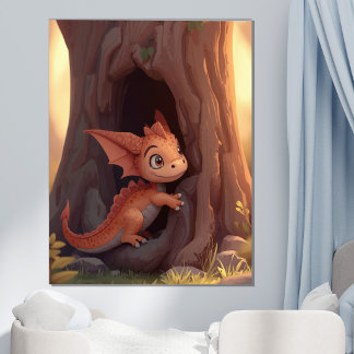 Cute Baby Dragon Woodland Fantasy Kids Room Wall Poster